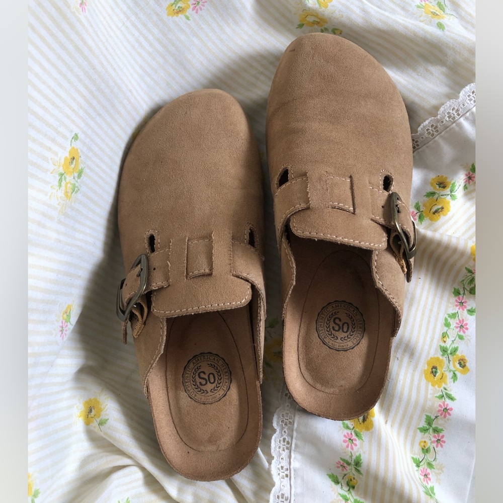 SO faux suede footbed clogs